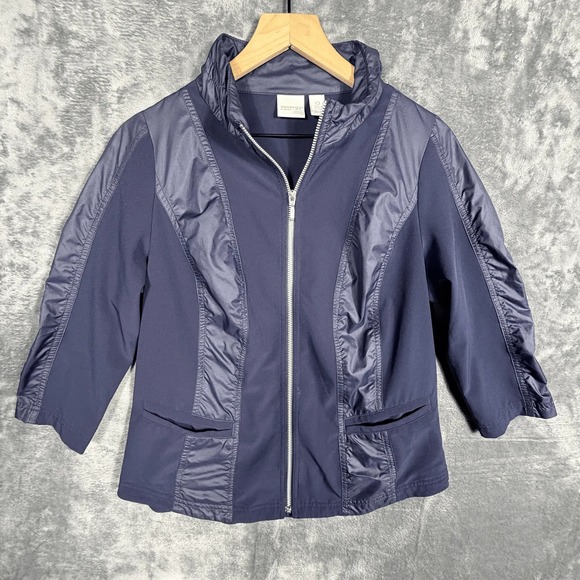 Chico's Jackets & Blazers - Zenergy by Chicos Womens Jacket Size 0 S Blue‎ Full Zip 3/4 Sleeve Mock Neck